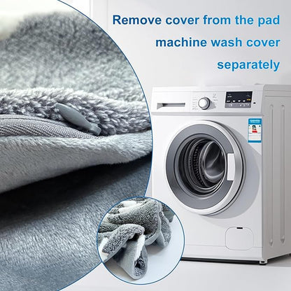 Quwzayail Cat Heating Pad, 9 Gears and time Settings and Metal Protective Tube, Adding Wire Rope Warming,Comes with Soft Fabric Cover (18.0" Lx 18.0" W x 0.5" Th, Gray Pattern)