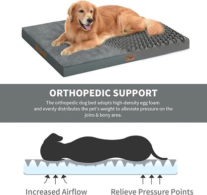 Tail Stories Orthopedic Dog Bed for Extra Large Dogs, XL Comfort Pet Mat for Large Sized Dog 44x32 Inch, Egg Crate Foam with Removable Washable Oxford Cover, Gray