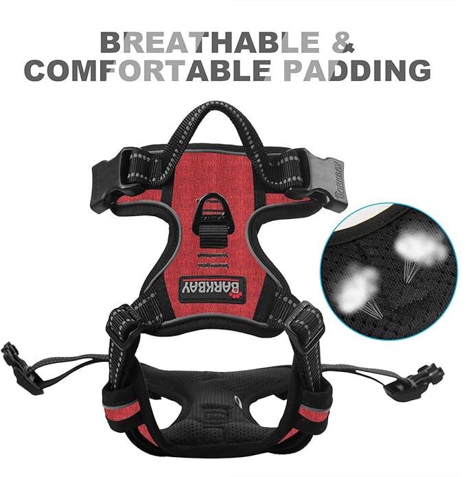 BARKBAY No Pull Dog Harness Front Clip Heavy Duty Reflective Easy Control Handle for Large Dog Walking(Rio Red,S)