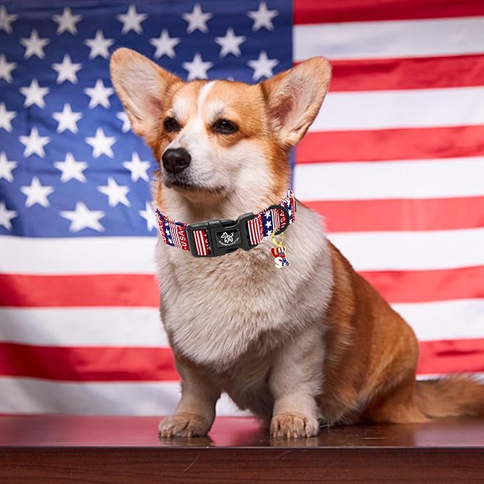 Elegant little tail Independence Dog Collar, 4th of July Holiday Pet Collars Cotton Patriotic Puppy Girl or Boy Soft Pet Gift Adjustable Dog Collar for Small Medium Large Dogs