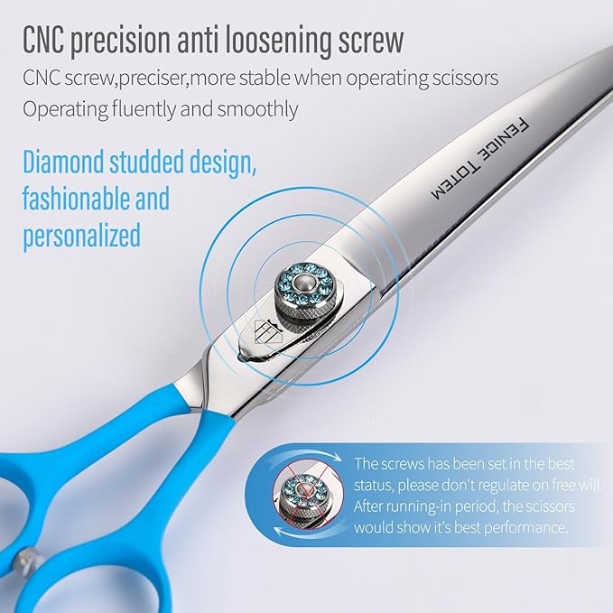 Professional Pet Grooming Curved Scissors, JP440C Alloy Steel, Blue Ergonomic Handle, Sharp and Durable for Dog Grooming (7.5")