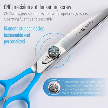 Professional Pet Grooming Curved Scissors, JP440C Alloy Steel, Blue Ergonomic Handle, Sharp and Durable for Dog Grooming (7.0")