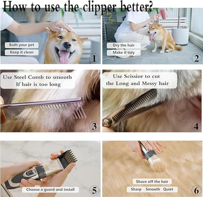 Highdas Dog Grooming Kit Clippers, Low Noise, Electric Quiet, Rechargeable, Cordless, Pet Hair Thick Coats Clippers Trimmers Set, Suitable for Dogs, Cats, and Other Pets(Red)