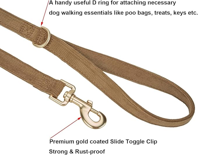 Ewinoom Soft Corduroy Dog Collar and Leash Set Adjustable Durable Dog Collars with Metal Buckle and Lead for Small Dogs,Brown