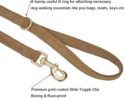 Ewinoom Soft Corduroy Dog Collar and Leash Set Adjustable Durable Dog Collars with Metal Buckle and Lead for Small Dogs,Brown