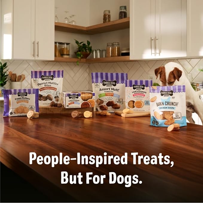 Three Dog Bakery Lick'n Crunch! Golden & Vanilla Sandwich Cookies, Dog Treat, Puppy Cookies with Real Ingredients, Dog Birthday Treat, Training Reward