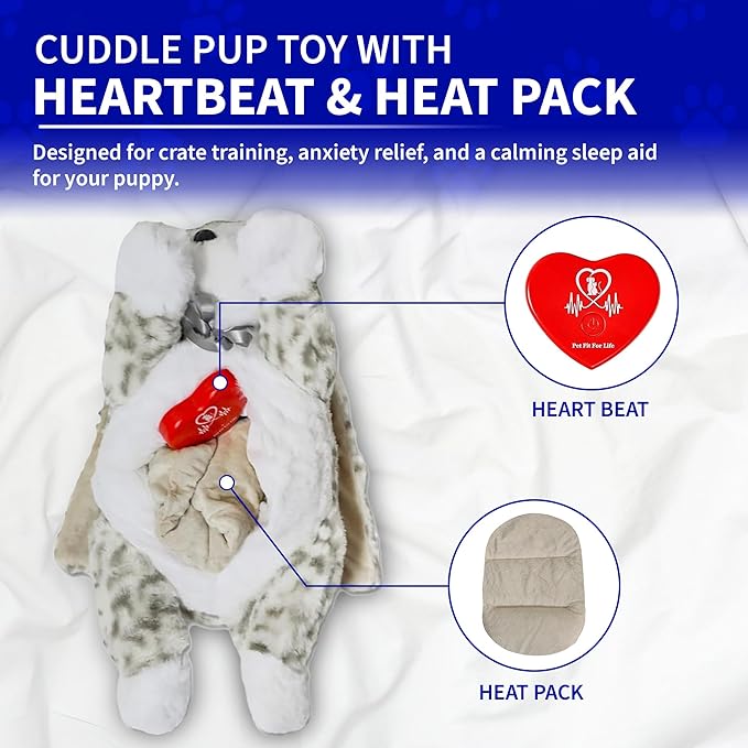 Pet Fit For Life Stuffed Animal for Cats - Calming Sleep Aid with USB Rechargeable Heart Beat & Heat Pack for Anxiety Relief - Huggable Kitty Soother, Original Cuddle Plush Toy for Crate Training