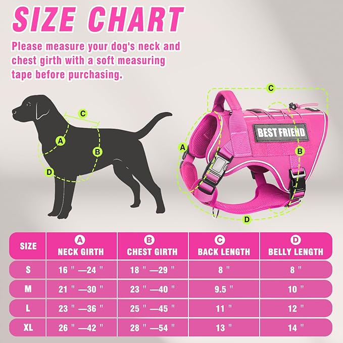 Tactical Dog Harness Medium Sized Dog,No Pull Military Dog Vest with Handle,Reflective Heavy Duty Pet Harness for Walking Hiking Training Pink M