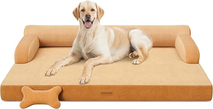 CWAWZ XL Plus Orthopedic Dog Bed, Big Dog Bed for Large Sized Dogs, Dual-Sided Pet Cooling Beds with Memory Foam Washable Cover Nonslip Bottom, Waterproof Pet Couch with Bolster, Brown