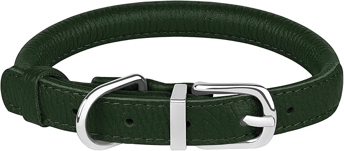 OOPSDOGGY Rolled Leather Dog Collar Soft Roll Collars for Small Medium Large Dogs Puppy (Green, XL, 17"-21")
