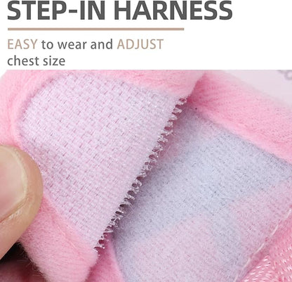 PUPTECK Soft Mesh Dog Harness and Leash Set Step-in Plaid Puppy Padded No Pull Vest Harness for XS Small Medium Sized Dogs Cats Outdoor Walking, Pink S