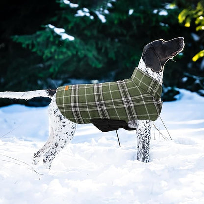 Kuoser Warm Dog Coat, Waterproof Dog Jacket for Extra Large Dogs, Adjustable Durable XXXL Doggie Winter Coat Reversible Puppy Cold Weather Apparel for Large Breed, Green 3XL