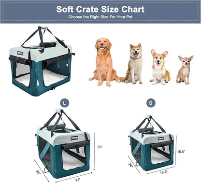 JESPET Soft Dog Crates Kennel for Pets, 3 Door Soft Sided Folding Travel Pet Carrier with Straps and Fleece Mat for Dogs, Cats (8-Teal Blue, Small(24" L x 16.5" W x 16.5" H))