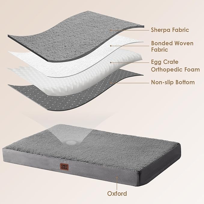 EHEYCIGA Orthopedic Medium XL XXL Dog Beds for Medium Large Extra Large Dogs with Removable Washable Cover for Crate,Grey, 36x27