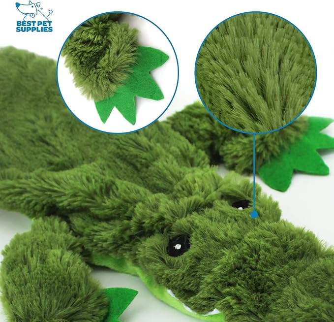 Best Pet Supplies 2-in-1 Stuffless Squeaky Dog Toys with Soft, Durable Fabric for Small, Medium, and Large Pets, No Stuffing for Indoor Play, Holds a Plastic Bottle - Alligator, Large (Pack of 3)