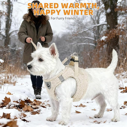 KOOLTAIL Plush Small Dog Harness and Leash Set, Warm Fleece No Pull Puppy Vest for Winter, Lightweight Reflective Step in Pet Harness for Medium Sized Dogs Boy Girl Outdoor Walking Cute Soft, Beige M