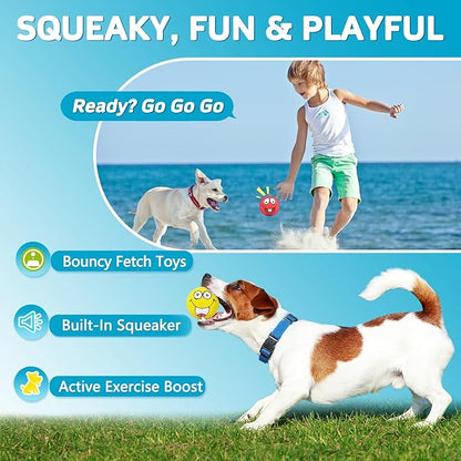 HDSX 4 Pack 2.8" Smiley Face Squeaky Dog Toys Soft Dog Balls Latex Rubber Squeak Dog Toys for Small Medium Puppy Pet Dogs (Flat Ball)