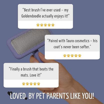 Tauro Pro Line Dog Brush for Shedding - Goldendoodle, Labradoodle & Poodle Hair & Wide Areas - Slicker Brush for Dogs & Cat Grooming, Flexible Cushion & Non-Slip Grip (Size L - Purple)
