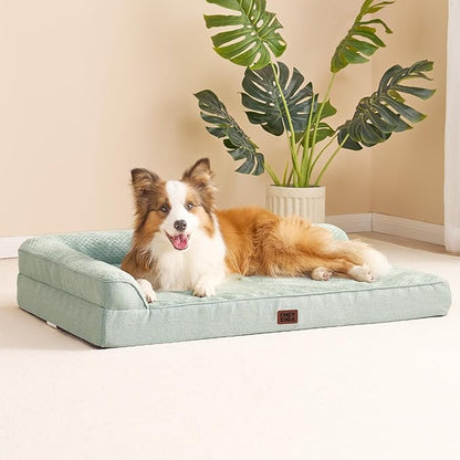 EHEYCIGA XXL Dog Bed Memory Foam, Orthopedic Giant Dog Bed Jumbo with Washable Removable Cover, Waterproof Pet Sofa Couch with Nonskid Bottom, 48x35x7.5, Greyish Green