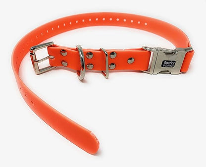 Sparky Pet Co - Apollo ECollar Replacement Strap - Dog Collar - Waterproof Biothane - Adjustable - Double Buckle - Quick Snap Metal Clasp - for Invisible Fence Systems - 1" x 30"(NEON Orange)