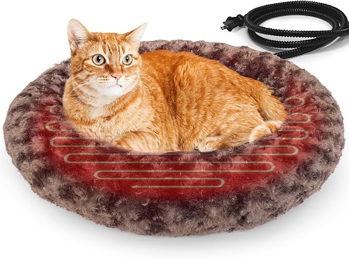 AUPETEK Heated Cat Beds for Indoor Cats Warming Cat Beds Super Soft Machine Washable Thermo Kitty Electric Heating Bed 19 Inches Round