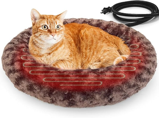 AUPETEK Heated Cat Beds for Indoor Cats Warming Cat Beds Super Soft Machine Washable Thermo Kitty Electric Heating Bed 19 Inches Round