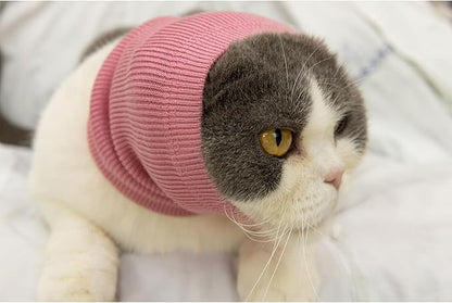 FDANDADE Neck Cowl for Cat, Cat Neck Scarf for Cats Anxiety Relief – Noise Canceling for Fireworks, Thunderstorms, Pet Grooming & Force Drying(Pink S)