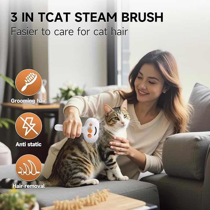 Pet Steam Brush for Dog & Cat – 3-in-1 Spray Hair Removal Comb for Shedding & Grooming, Softens Fur & Reduces Static – Water Brush for Long & Short Coats, Bath-Hating Pets