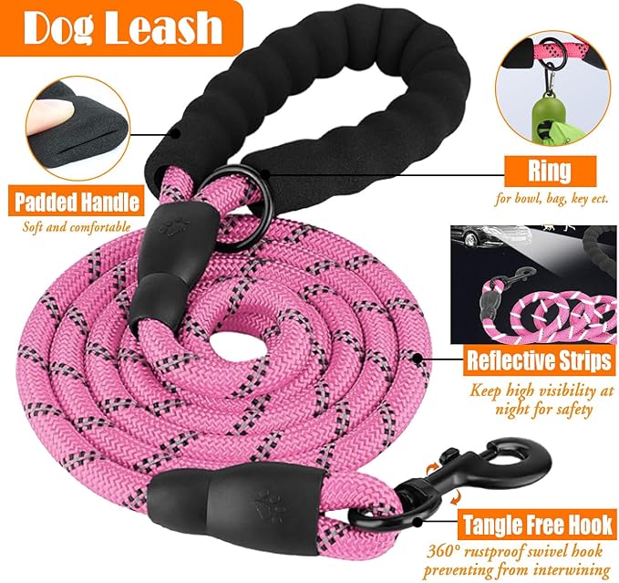 LOBEVE No Pull Dog Harness, Collar & Leash Set | Includes Dog Seat Belt, Collapsible Bowls & Poop Bag Dispenser. Ideal for Training, Walking, Hiking. Fits Small to Large Dogs(Pink-S)