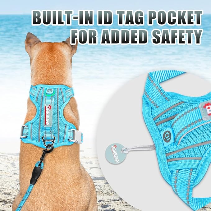 BARKBAY No Pull Dog Harness Large Reflective Dog Harness with Front Clip and Easy Control Handle for Walking Training Running with ID tag Pocket(Blue,XL)