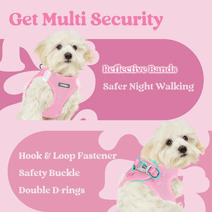 rabbitgoo Small Dog Harness, Step-in Soft Mesh Puppy Vest with Safety Buckle, Breathable Reflective Pet Harness for Small Medium Dogs, Light Pink XL
