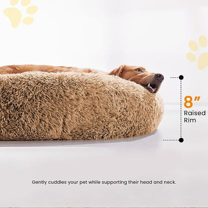 URGVANZ PET Calming Dog Beds for Large Dogs, Faux Fur Donut Cuddler Dog Bed, Round Fluffy Pillow, Washable Pet Bed for Dogs Up to 80Lbs, 36inch
