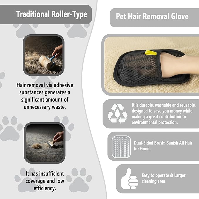 Yummy Love Pet Hair Removal Glove for Dogs & Cats, Reusable Electrostatic Glove for Clothes, Couch,Carpets, Car Seat, Individually Wrapped 1 Pack Black, S