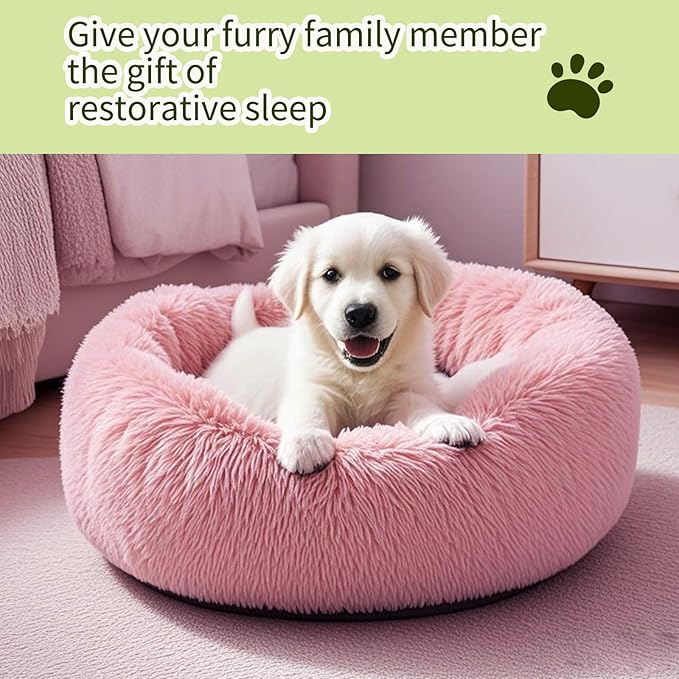 Comfort Donut Dog Bed for Small Dogs, Cat Bed & Pet Bed for Indoor Use, Medium Size with Soft Plush, Round Dog Beds for Large Dogs and Cats(Rubber Red,36''Lx36''Wx8''Th)