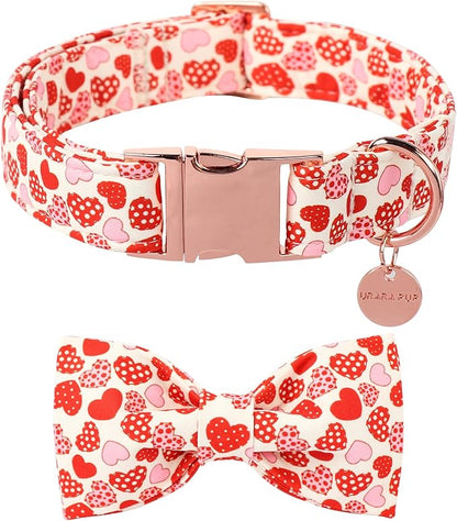 Valentine’s Day Dog Collar with Bow Tie,Donut Heart Bowtie Collar with Metal Buckle,Valentine’s Day Gift Pet Collar for Puppy Girl Boy Dog or Cat, Comfortable Dog Collar, XS, Neck 8-12in