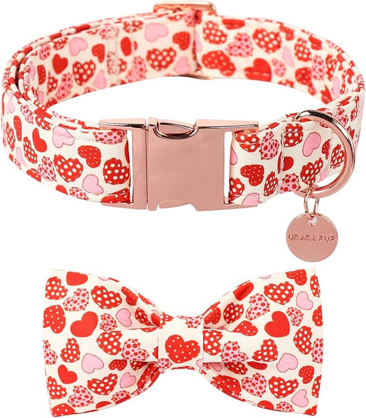 Valentine’s Day Dog Collar with Bow Tie,Donut Heart Bowtie Collar with Metal Buckle,Valentine’s Day Gift Pet Collar for Puppy Girl Boy Dog,Comfortable Dog Collar,L, Neck 16-24in