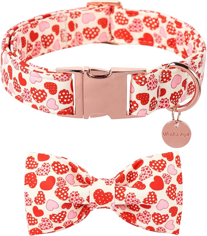 Valentine’s Day Dog Collar with Bow Tie,Donut Heart Bowtie Collar with Metal Buckle,Valentine’s Day Gift Pet Collar for Puppy Girl Boy Dog, Comfortable Dog Collar, M, Neck 13.5-22in