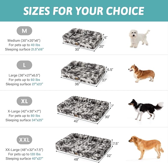 Faux Fur Orthopedic Dog Bed, Dog Bed for Medium Size, Supportive Foam Pet Sofa with Waterproof Lining Cover, Washable U-Shaped Pet Couch with Anti-Slip Bottom, Tie-dye Grey M 30x20x6.5 inch