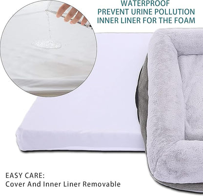 WINDRACING Orthopedic Dog Bed for Large Dogs, Bolster Sides Dogs Sofa Bed with Removable Washable Cover & Non-Skid Bottom, Soft Pet Bed with Egg Foam Dog Couch for Sleeping, 40 x 28 Inch, Gray