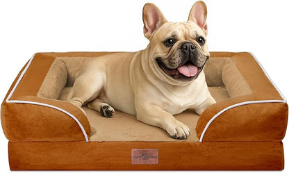 Comfort Expression Orthopedic Dog Bed for Medium Dogs 30x20 Inch, Waterproof Supportive Egg Crate Foam Medium Pet Bed with Removable Bolsters, Dog Couch with Washable Cover & Non-Slip Bottom, Orange