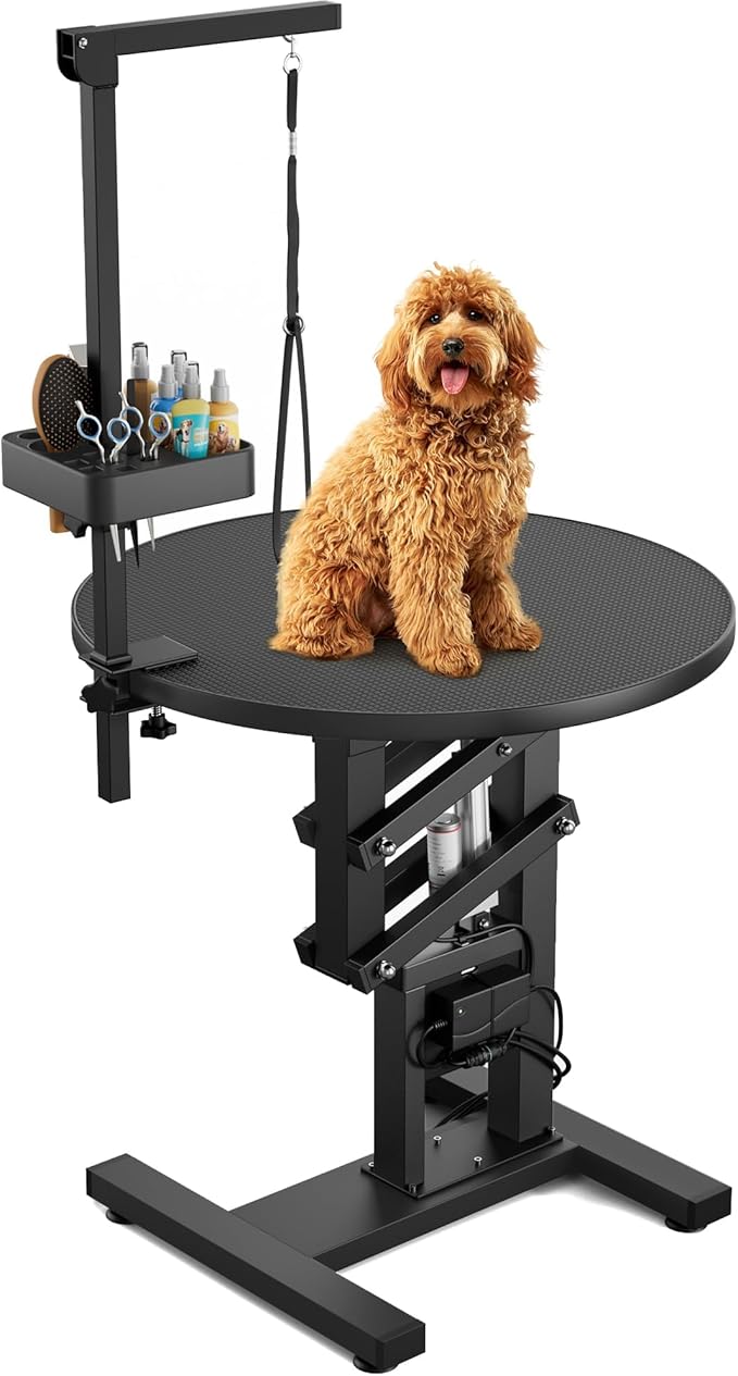 YITAHOME Electric Lift Dog Grooming Table 24" Rotating Desktop Pet Grooming Table for Dogs at Home, Adjustable Overhead Arm & Tool Organizer Dog Grooming Station, Black