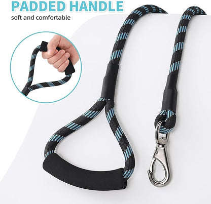 Mile High Life Reflective Dog Leash, with Comfortable Padded Handle, Black Nylon Rope Leash with Steel Tips, Heavy Duty 4 Feet Pet Leashes (Black Blue,48 Inches)