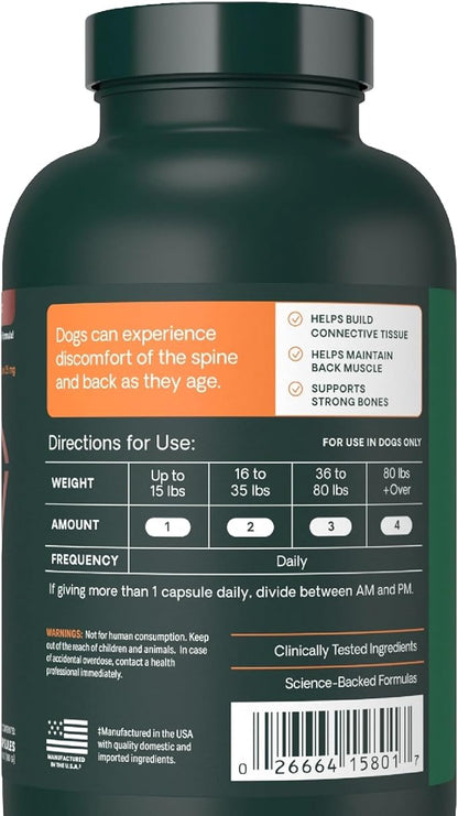 VetriScience Healthy Spine & Disc Easy-Open Capsules, Back and Spinal Support Chondroitin and Taurine Supplement for Dogs, Perfect for Dachshunds, Corgis, Frenchies, Basset Hounds & More, 180 Count