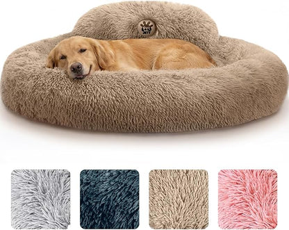 PetJett XL Dog Beds for Large Sized Dog - 45'' Extra Large Dog Bed, Anti-Slip & Washable Super Soft Round Donut Bed, Fluffy Faux Fur Anti-Anxiety Premium Comfort Pet Bed, Fits Dogs up to 120 lbs