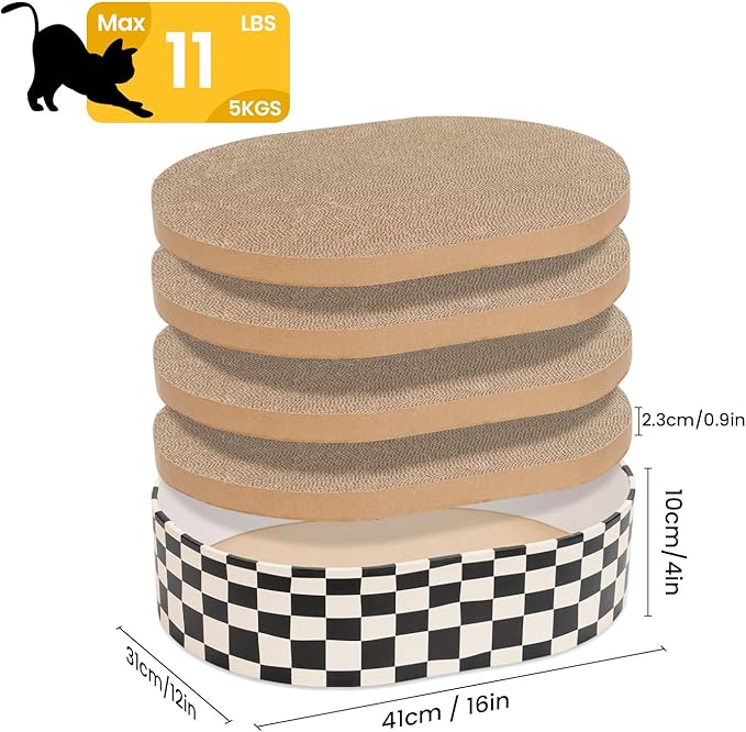 Conlun Cat Scratcher Box with 4 Cat Scratching Board Reversible Scratch Pad, Heavy Duty Corrugated Cardboard Pet Bed Lounger Kitty Scratchers for Indoor, Protects Furniture,Kittens Gifts-Large