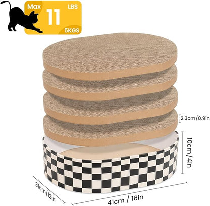 Conlun Cat Scratcher Box with 4 Cat Scratching Board Reversible Scratch Pad, Heavy Duty Corrugated Cardboard Pet Bed Lounger Kitty Scratchers for Indoor, Protects Furniture,Kittens Gifts-Large