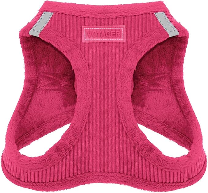 Best Pet Supplies - All Weather Plush, Reflective, No Pull Harness for Small, Medium Dogs, Cats - Secure with Hook & Loop Fastener, Buckle, Double D-Rings - Fuchsia Corduroy, L