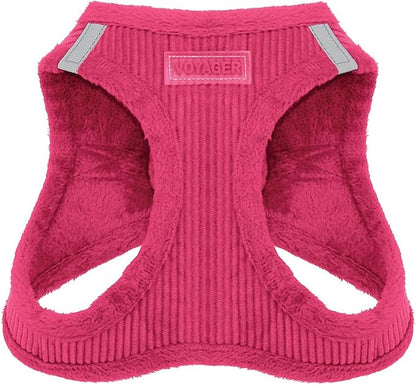 Best Pet Supplies - All Weather Plush, Reflective, No Pull Harness for Small, Medium Dogs, Cats - Secure with Hook & Loop Fastener, Buckle, Double D-Rings - Fuchsia Corduroy, L