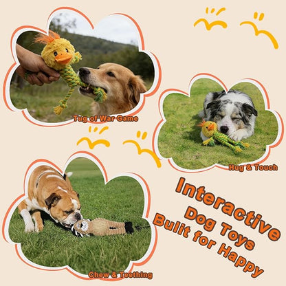 Rope Dog Toys to Keep Them Busy - Tug of War Dog Toys for Boredom Plush Interactive Squeaky Puppy Toys for Small Medium Large Dogs