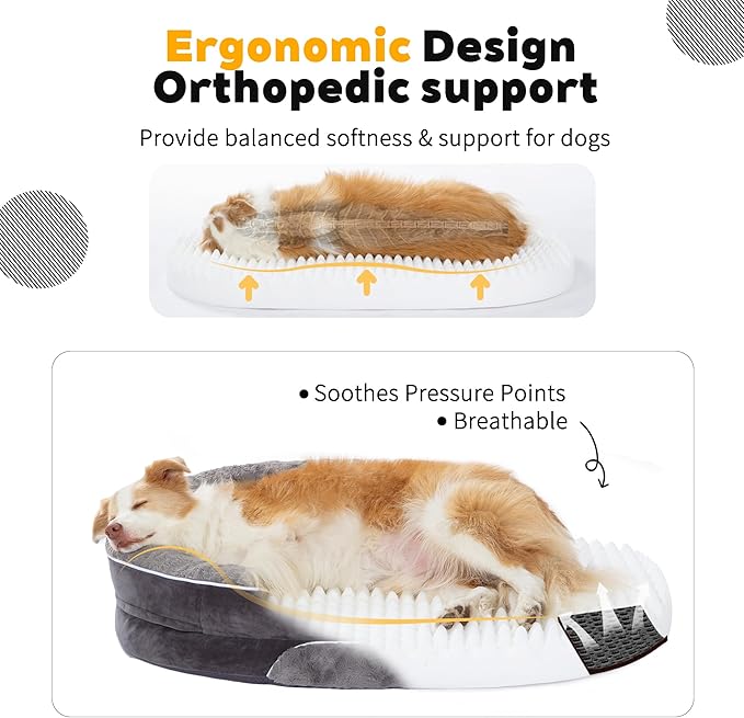 PetFun Orthopedic Dog Bed Couch for Large Sized Pets with Egg Foam Support, Four-Sided Bolster Cushions, Soft Tear-Resistant Fabric, and Removable Machine Washable Plush Cover
